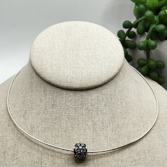 NWOT Sterling silver omega necklace with crystal beaded charm 16” - Picture 5 of 16